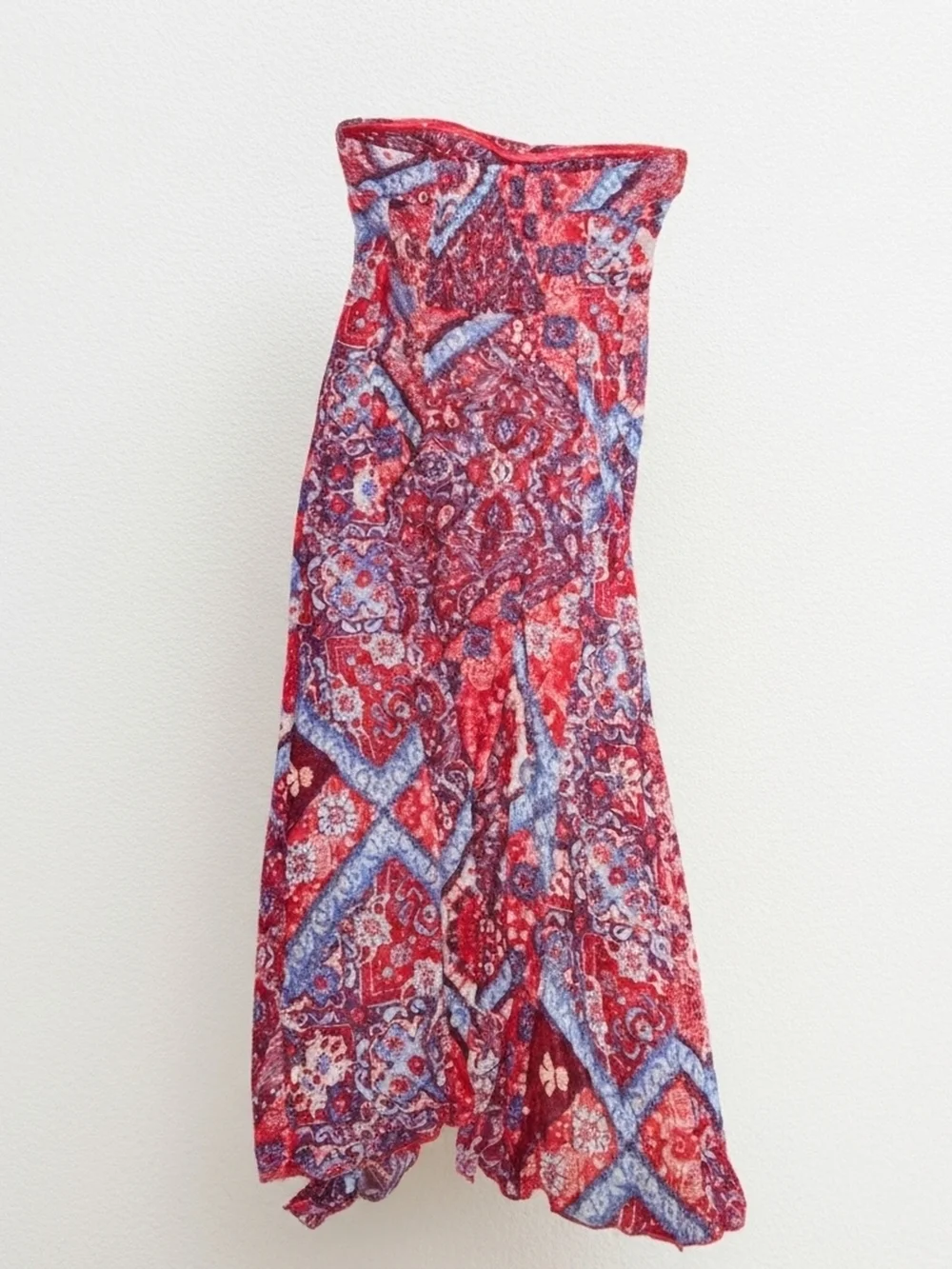 Free People Boho Vibrant Red & Blue Mesh Top Flowy Flyaway Panels Womans Size S